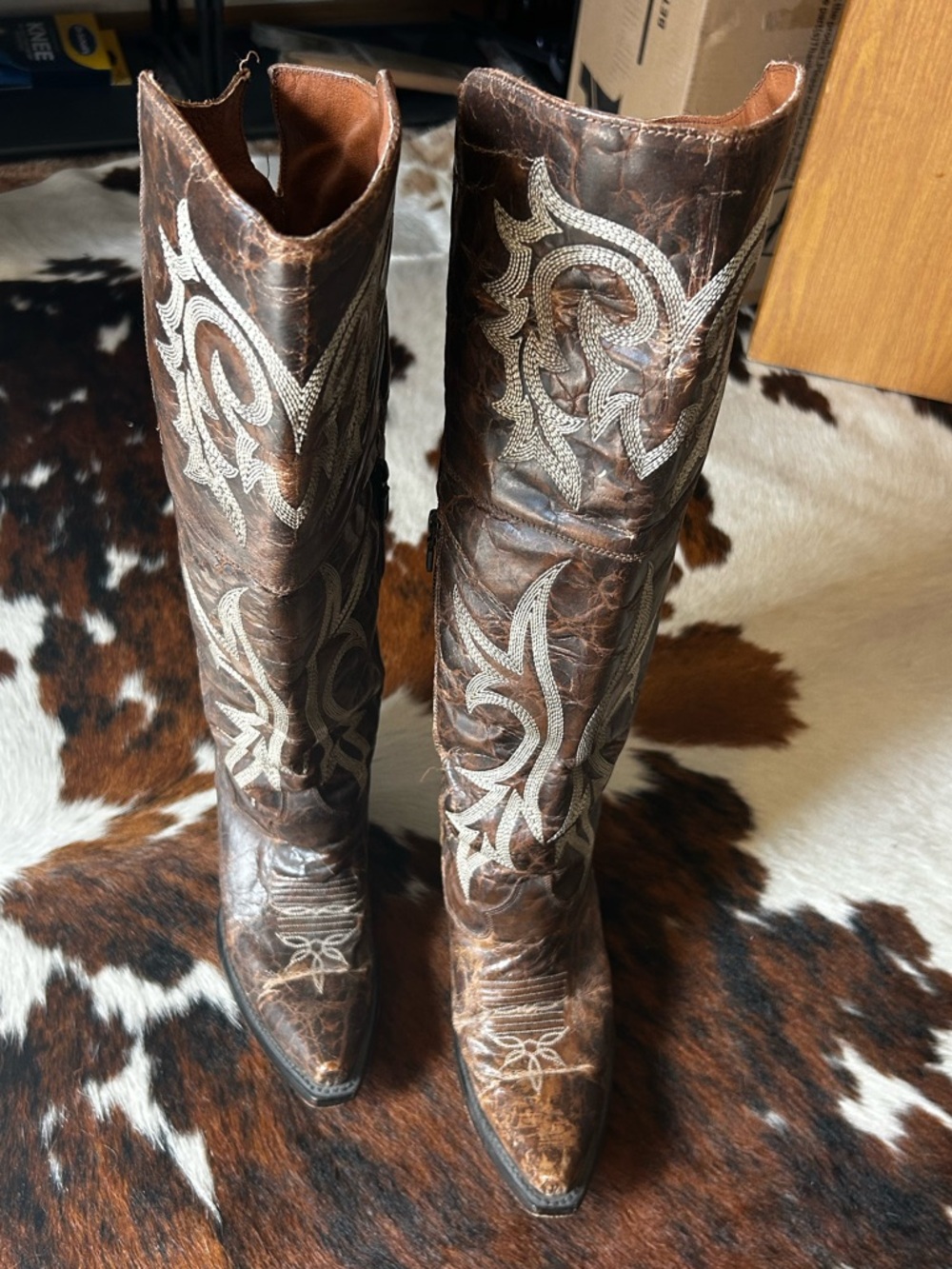 Dan Post Brown Leather Embroidered Tall Boots